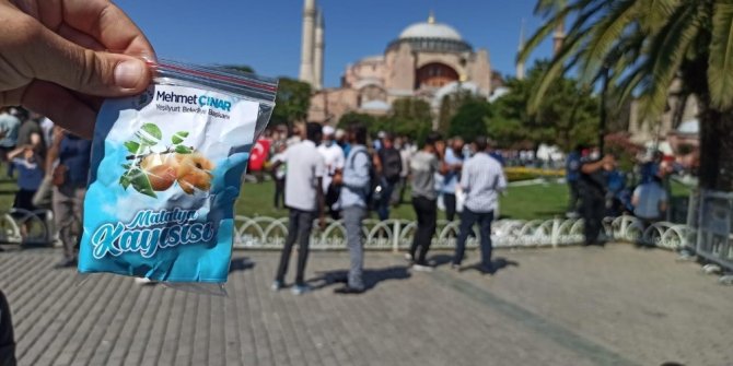 Ayasofya Cami önünde kayısı ikramı