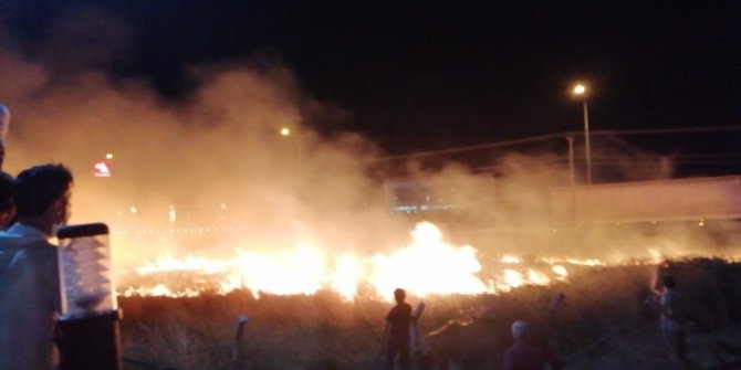 Balıkesir’de ot yangını geceyi aydınlattı
