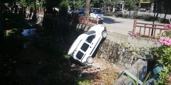 Park halindeki araç dereye uçtu