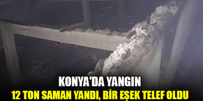 Konya'daki yangında ahırdaki 12 ton saman yandı, bir eşek telef oldu