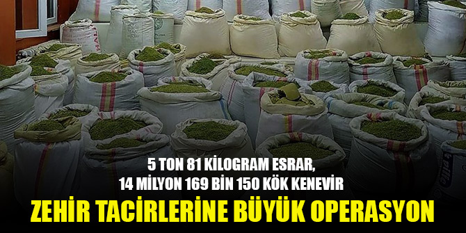 Diyarbakır'da 5 ton 81 kilogram esrar, 14 milyon 169 bin 150 kök kenevir ele geçirildi