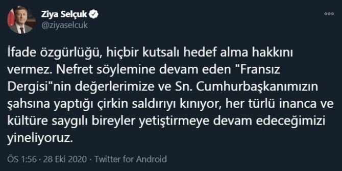 Selçuk: “İfade özgürlüğü, hiçbir kutsalı hedef alma hakkını vermez”