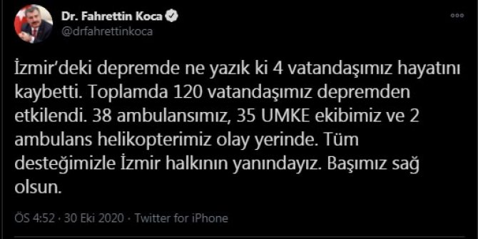 "Depremde 4 vatandaşımız hayatını kaybetti"