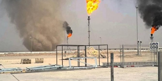 Irak'ta füze saldırısı düzenlenen petrol rafinerisinde yangın