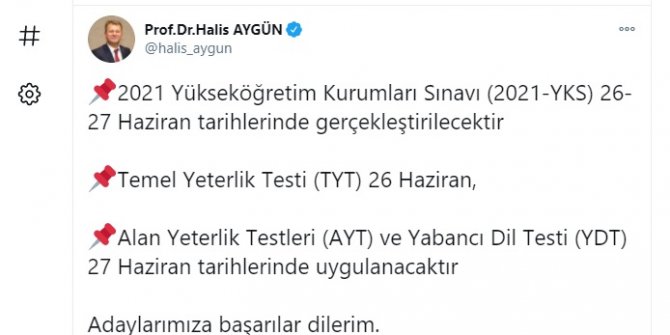 YKS, 26-27 Haziran'da yapılacak