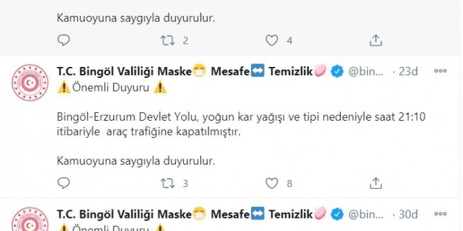Kar nedeniyle Bingöl’ün 2 kentle ulaşımı kesildi