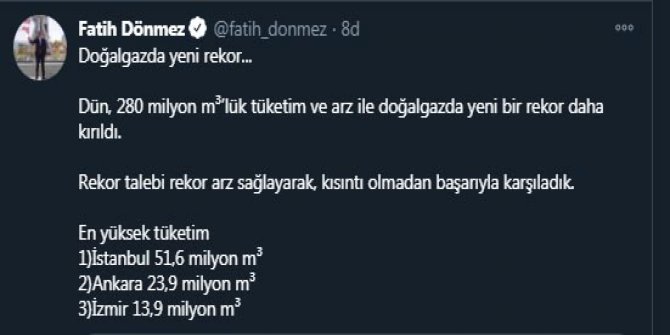 Bakan Dönmez: Doğalgazda yeni bir rekor daha kırıldı