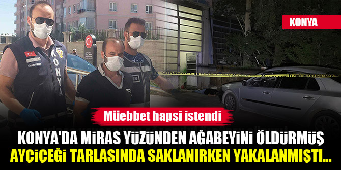 Konya'da miras yüzünden ağabeyini öldürmüş, tarlada saklanırken yakalanmıştı...Müebbet hapsi istendi