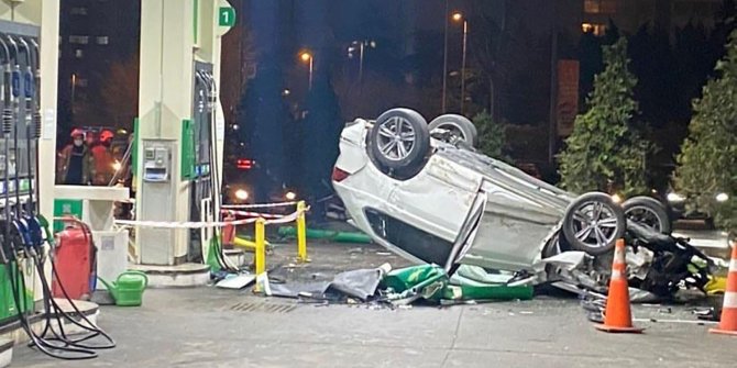 Cip benzin istasyonuna girerek takla attı