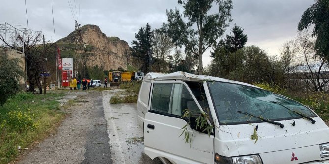 Fırtınada devrilen ağaçlar araçlara zarar verdi