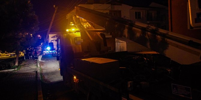 Freni boşalan kamyon elektrik direğine çarptığı, mahalle elektriksiz kaldı
