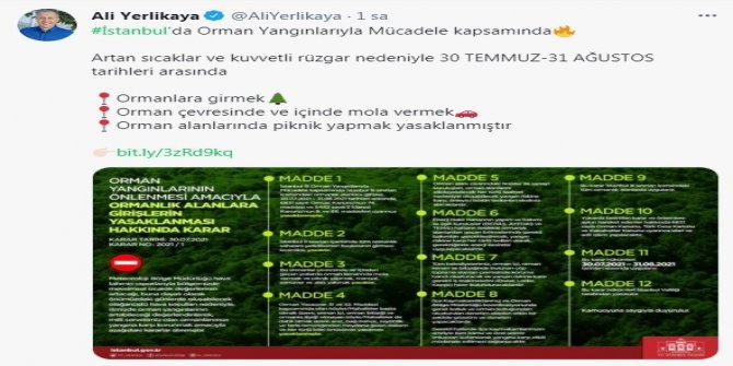 İstanbul’da ormanlara giriş 1 ay boyunca yasaklandı