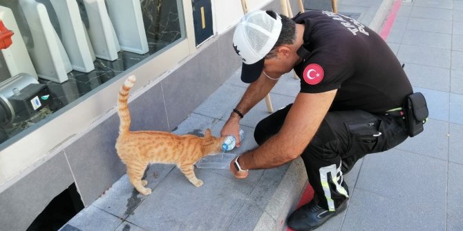 Polisin hayvan sevgisi yürekleri ısıttı