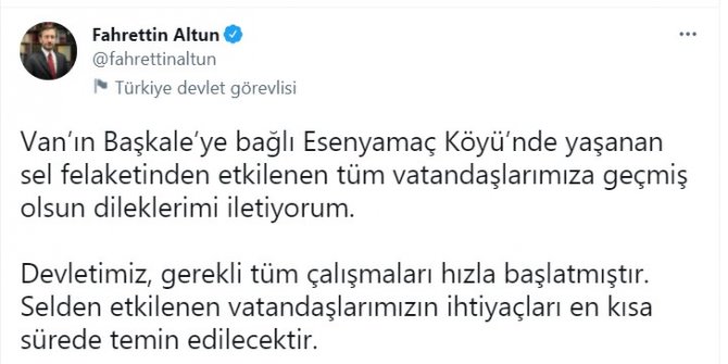 Altun: Van'daki selden etkilenen vatandaşların ihtiyaçları temin edilecek