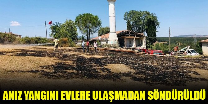 Anız yangını evlere ulaşmadan söndürüldü