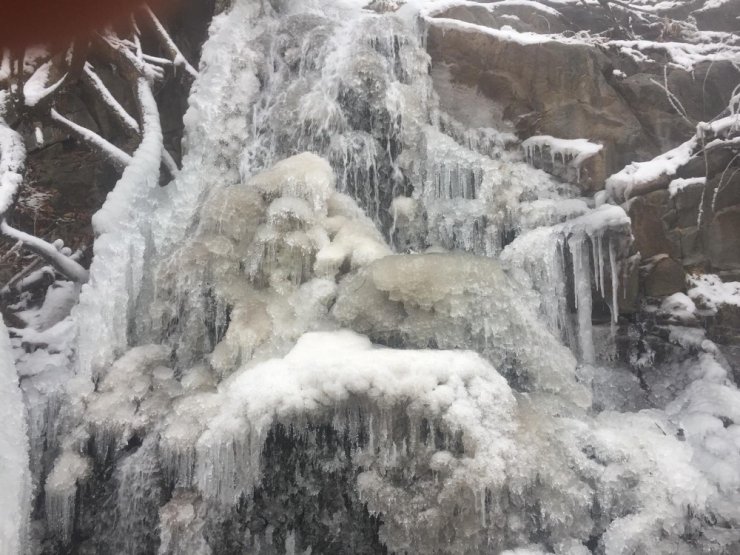 Dondurucu soğukların yaşandığı Sivas’ta şelaleler buz tuttu