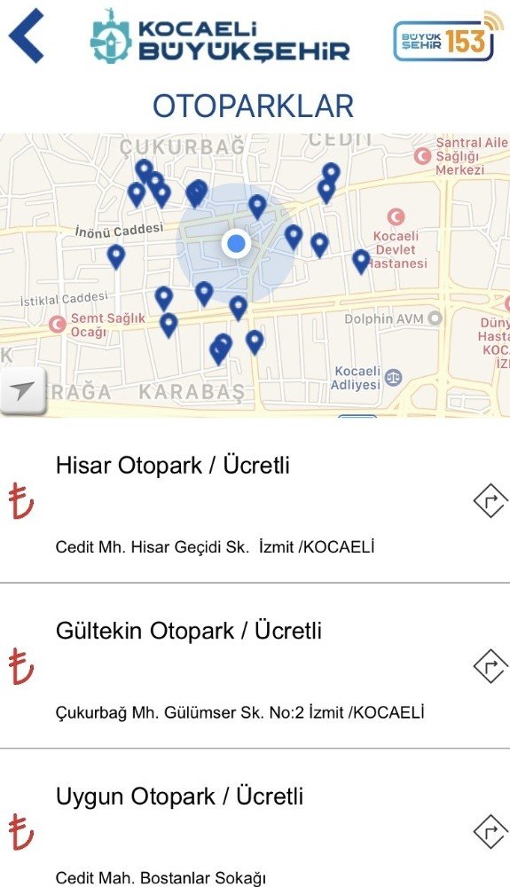 Kocaeli’de sürücüler boş otoparkları bu uygulama ile buluyor