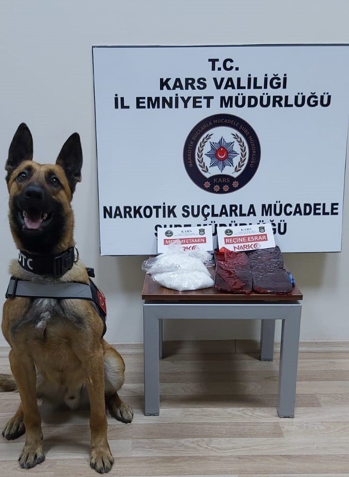 Kars’ta 3 kilo uyuşturucu dedektör köpek Odin’e takıldı