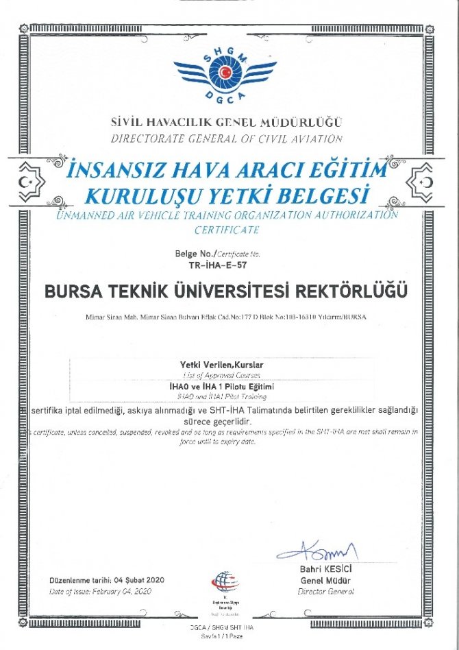 Bursa Teknik Üniversitesi’ne ‘İHA Eğitim Kuruluşu’ Yetkisi