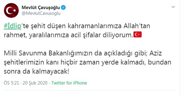Bakan Çavuşoğlu: Şehitlerimizin kanı hiçbir zaman yerde kalmadı