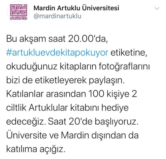 Artuklu Üniversitesi ’Artuklu evde kitap okuyor’ etkinliği başlattı