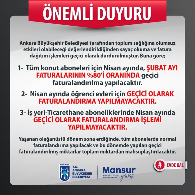 Ankara'da su faturalarında düzenleme