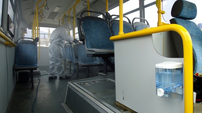 Kahramanmaraş’ta toplu taşıma araçlarına el dezenfektanı