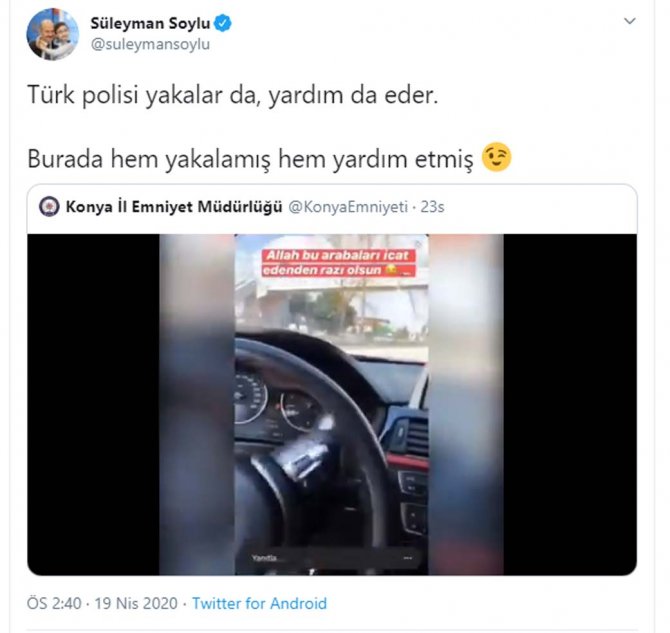 Konya Emniyeti yakaladı, İçişleri Bakanı Süleyman Soylu paylaştı! İşte sokağa çıkma yasağını delen gencin videosu