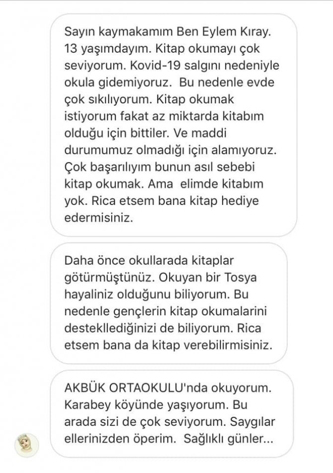 Evinden çıkamayan öğrencinin kitap talebini Kaymakam Pişkin karşıladı