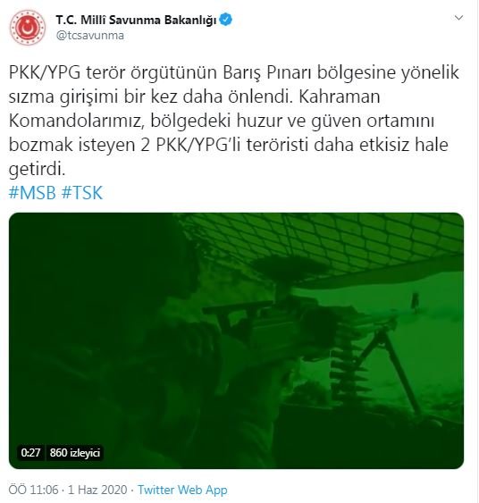 MSB: 2 PKK/YPG'li terörist etkisiz hale getirildi