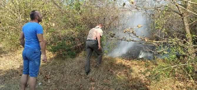 Düzce’de ormanlık alanda çıkan yangını polis ve itfaiye söndürdü