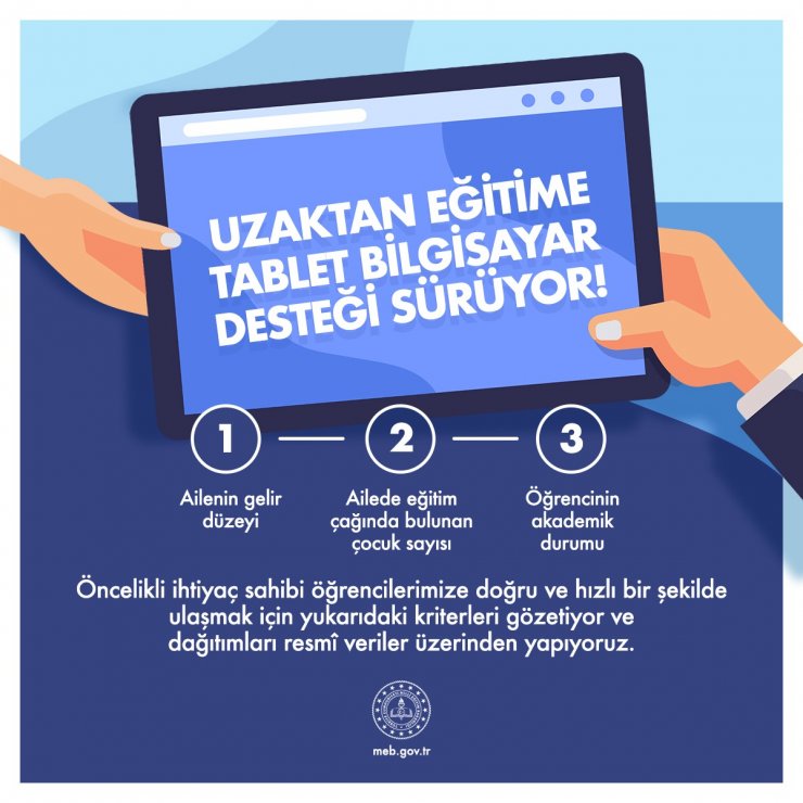 MEB'den, uzaktan eğitime tablet desteği