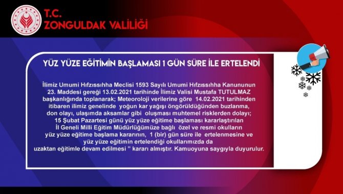 Yüz yüze eğitime kar engeli