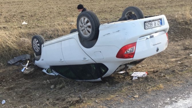 Konya'da takla atan otomobilden hafif yaralı kurtuldular