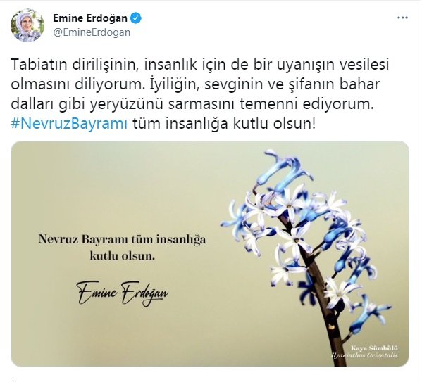 Emine Erdoğan'dan Nevruz Bayramı mesajı