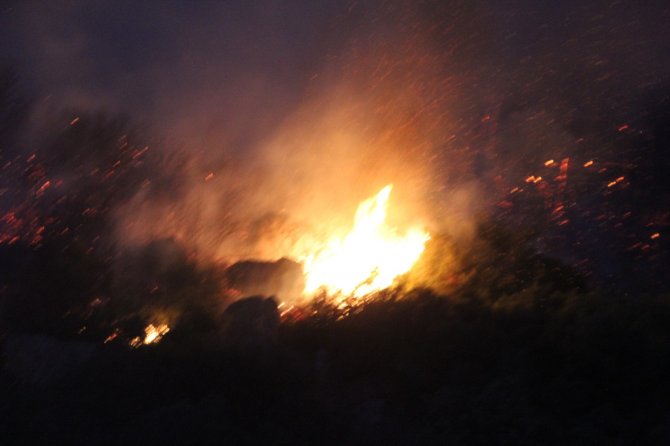Denizli’de yerleşim yerine yaklaşan yangın devam ediyor