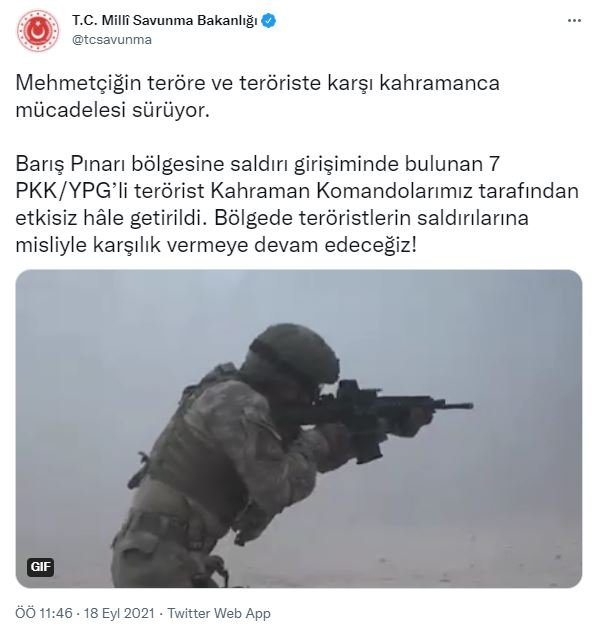 MSB: 7 PKK/YPG'li terörist etkisiz hale getirildi