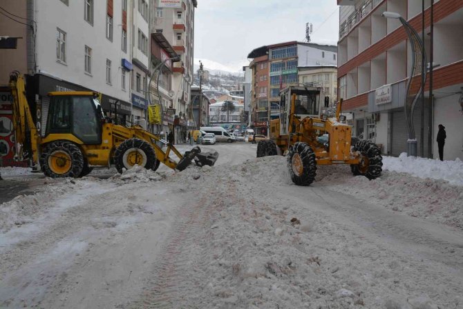 Hakkari’de 16 iş makinesiyle kar taşınıyor