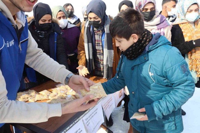 Gençler karda hayvanları unutmadı