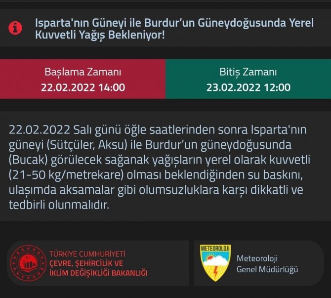 Burdur’da kuvvetli yağış uyarısı