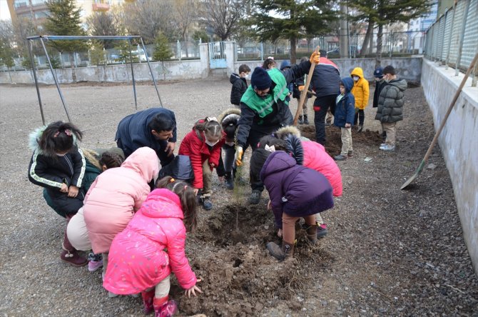 Öğrenciler okul bahçesine fidan dikti