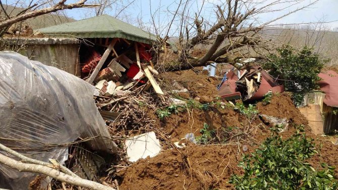 Heyelan evleri yuttu: 3 ev ve bir ahır yıkıldı, inekler telef oldu