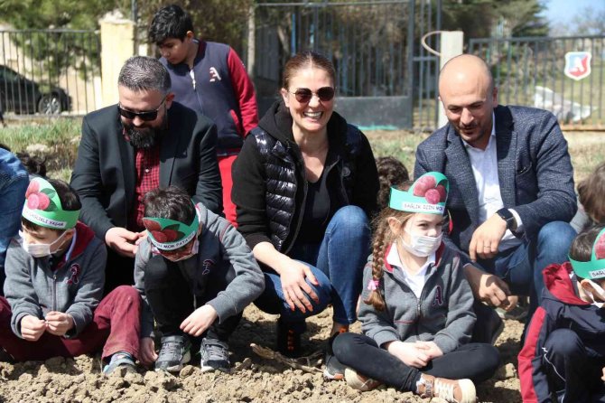 Çocuklar mor patates tohumlarını toprakla buluşturdu