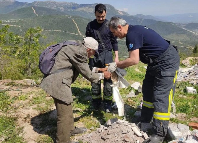 Zifte saplanan keçiyi itfaiye ekipleri kurtardı