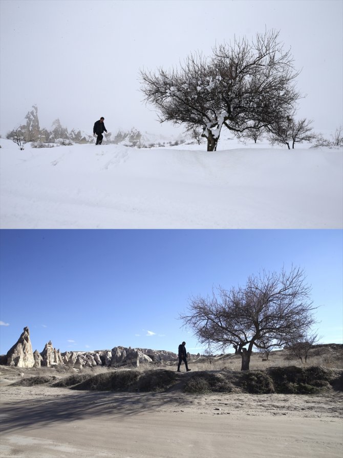 Kapadokya'da bir yılda yaşanan kuraklık aynı açıdan çekilen görsellerde