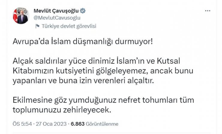 Bakan Çavuşoğlu: Nefret tohumları tüm toplumunuzu zehirleyecek