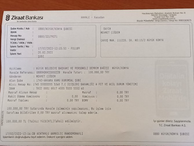 Konya'daki o belediye belediye çalışanlarından depremzedelere bağış