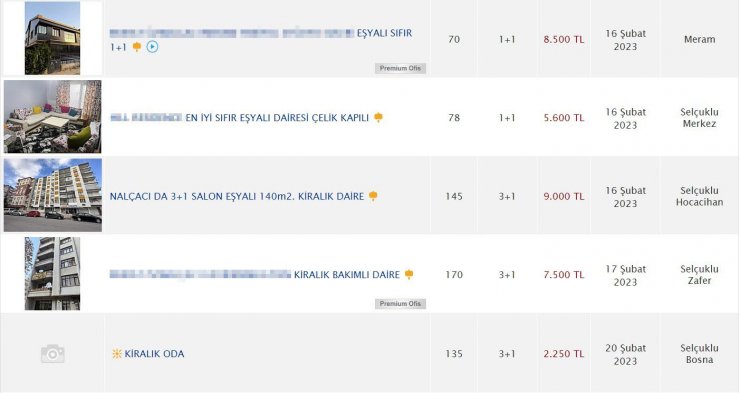 Konya’da fahiş fiyatla evleri kiraya verenlere ceza yağacak! İşte o ilanlar