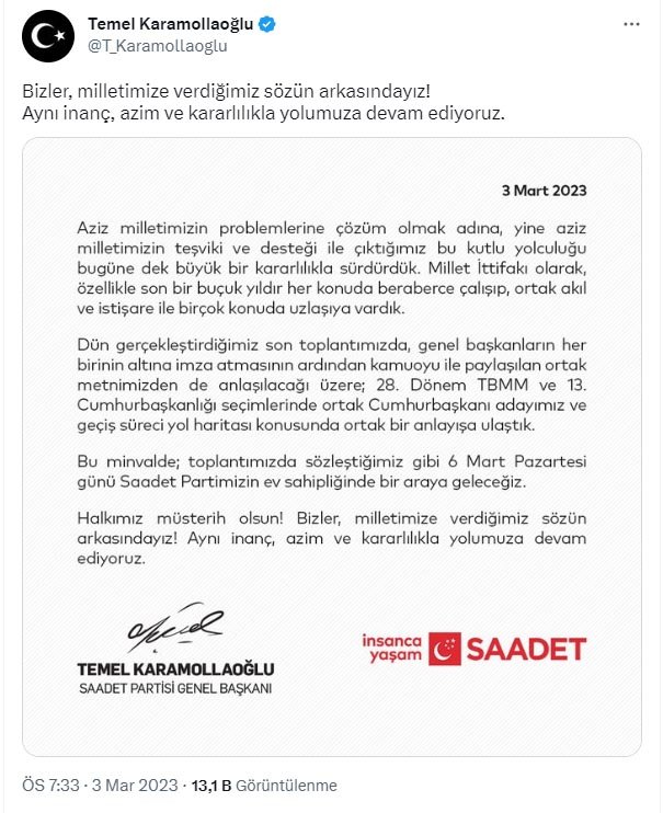Karamollaoğlu: Milletimize verdiğimiz sözün arkasındayız