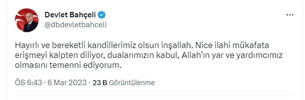 MHP Genel Başkanı Bahçeli'den, 'Berat Kandili' mesajı